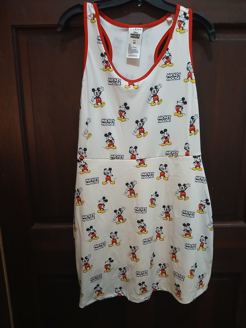 Disney Mickey Mouse White Dress/ Romper with Red Trim Size M Built In Shorts